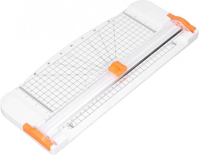 Trimmer pentru Hartie, Utilizare Profesionala la Birou sau pentru Acasa, Max 12 coli 80 g/mp, 38x15x3.5cm, Sistem de Siguranta Degete, plastic, Alb, CBD CORAL BEST DEALS [10]