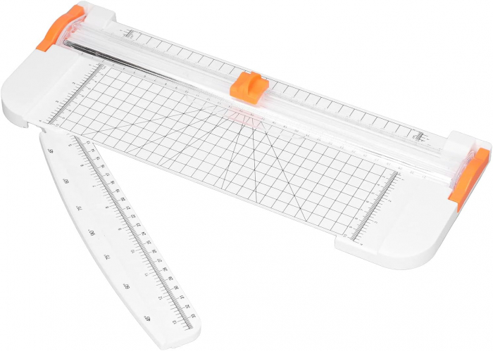 Trimmer pentru Hartie, Utilizare Profesionala la Birou sau pentru Acasa, Max 12 coli 80 g/mp, 38x15x3.5cm, Sistem de Siguranta Degete, plastic, Alb, CBD CORAL BEST DEALS [11]