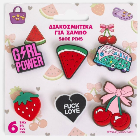 Accesorii incaltaminte sportiva - Set 6 Accesorii Decorative pentru Saboți, Fructe și Girl Power