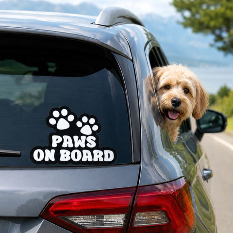 Organizare si depozitare casa - Autocolant Auto „Paws on Board” cu Lăbuțe, 18x14 cm