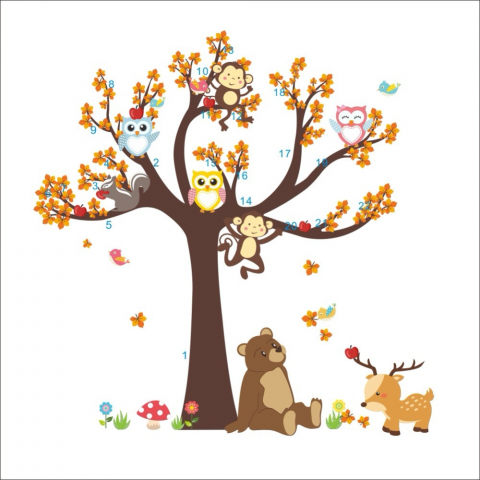 Autocolant cu Animale Vesele in Copacul Toamnei, 100 x 100 cm, CBD CORAL BEST DEALS [6]