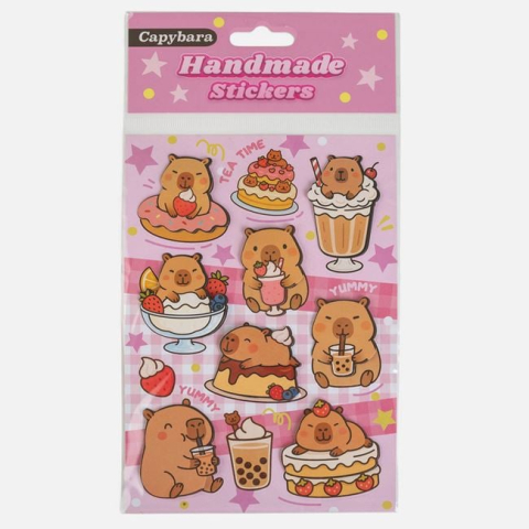 Rechizite si produse pentru scoala - Autocolante Capybara Handmade cu Deserturi și Băuturi
