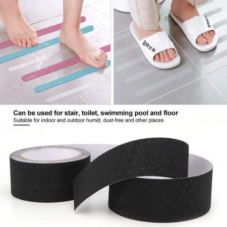 Banda Adeziva Antiderapanta, Negru, pentru Scari/Trepte Interior/Exterior, Multisuprafete, Rezistenta la Apa, Lungime 5 m, Latime 5 cm, CBD CORAL BEST DEALS [1]