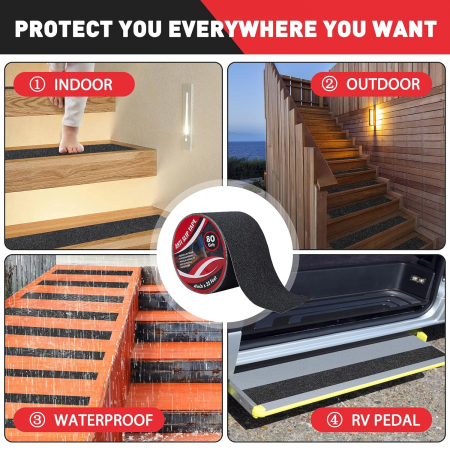 Banda Adeziva Antiderapanta, Negru, pentru Scari/Trepte Interior/Exterior, Multisuprafete, Rezistenta la Apa, Lungime 5 m, Latime 5 cm, CBD CORAL BEST DEALS [7]