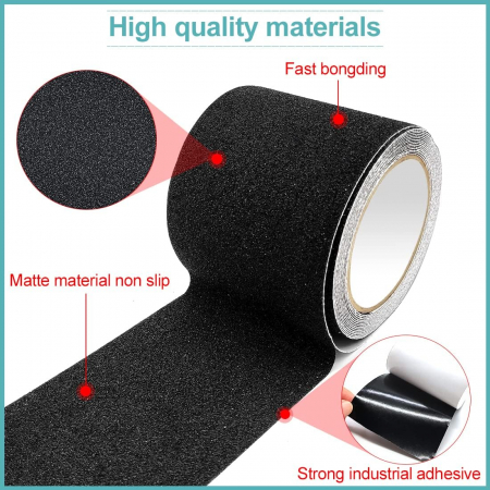 Banda Adeziva Antiderapanta, Negru, pentru Scari/Trepte Interior/Exterior, Multisuprafete, Rezistenta la Apa, Lungime 5 m, Latime 5 cm, CBD CORAL BEST DEALS [2]