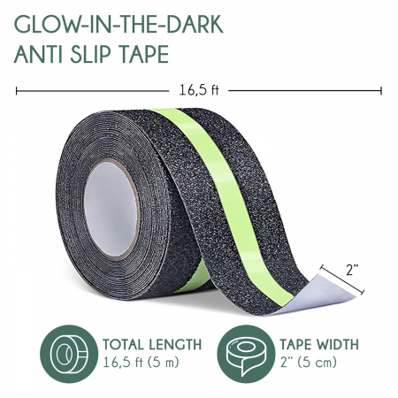 Banda Adeziva Antiderapanta Reflectorizanta, Negru-Verde, pentru Scari/Trepte Interior/Exterior, Multisuprafete, Rezistenta la Apa, Lungime 5 m, Latime 5 cm, CBD CORAL BEST DEALS [6]