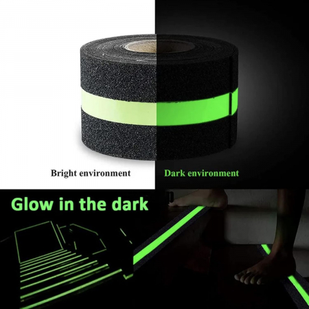 Banda Adeziva Antiderapanta Reflectorizanta, Negru-Verde, pentru Scari/Trepte Interior/Exterior, Multisuprafete, Rezistenta la Apa, Lungime 5 m, Latime 5 cm, CBD CORAL BEST DEALS [4]
