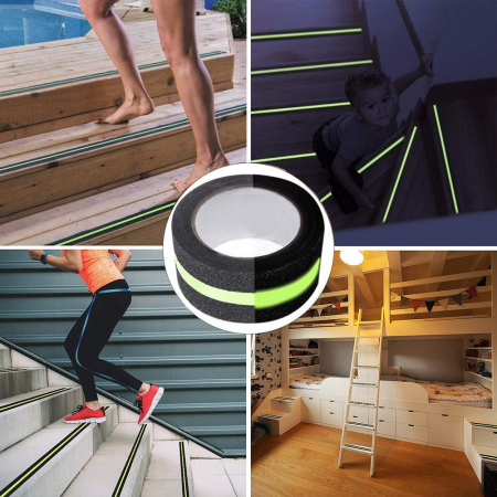 Banda Adeziva Antiderapanta Reflectorizanta, Negru-Verde, pentru Scari/Trepte Interior/Exterior, Multisuprafete, Rezistenta la Apa, Lungime 5 m, Latime 5 cm, CBD CORAL BEST DEALS [12]
