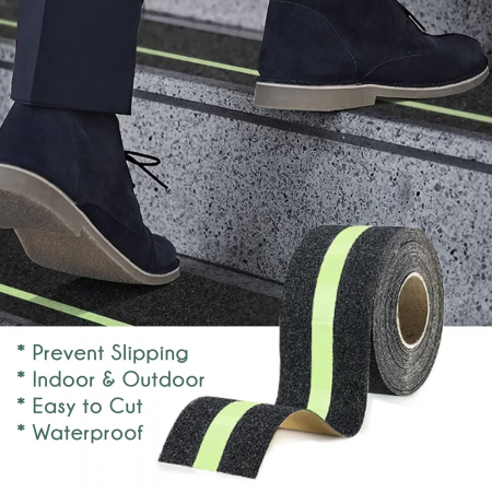 Banda Adeziva Antiderapanta Reflectorizanta, Negru-Verde, pentru Scari/Trepte Interior/Exterior, Multisuprafete, Rezistenta la Apa, Lungime 5 m, Latime 5 cm, CBD CORAL BEST DEALS [3]