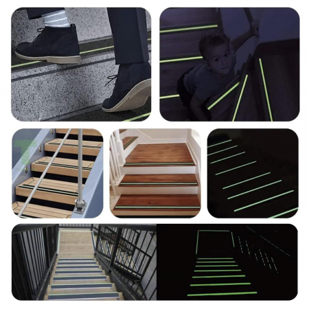 Banda Adeziva Antiderapanta Reflectorizanta, Negru-Verde, pentru Scari/Trepte Interior/Exterior, Multisuprafete, Rezistenta la Apa, Lungime 5 m, Latime 5 cm, CBD CORAL BEST DEALS [1]