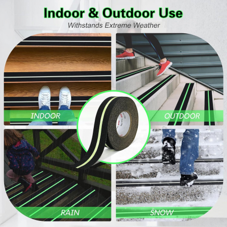 Banda Adeziva Antiderapanta Reflectorizanta, Negru-Verde, pentru Scari/Trepte Interior/Exterior, Multisuprafete, Rezistenta la Apa, Lungime 5 m, Latime 5 cm, CBD CORAL BEST DEALS [10]