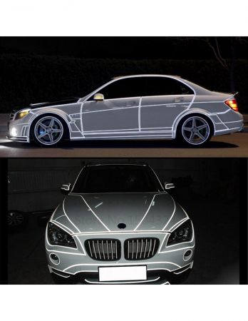 Banda Autoadeziva Reflectorizanta Alb pentru Tuning Masina, Motocicleta, pentru Decorare Bicicleta si Trotineta, pentru Semnalizare si Vizibilitate Sporita in Trafic, Adeziv Puternic si Rezistent, 800 [10]