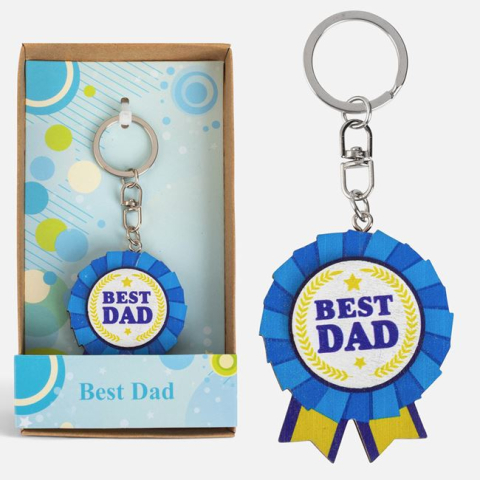 Moda si accesorii - Breloc Best Dad Albastru-Galben din Metal și Lemn