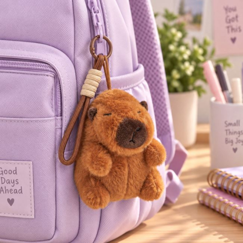 Genti, portofele si brelocuri - Breloc Charm Capybara din Pluș Maro, 13 cm