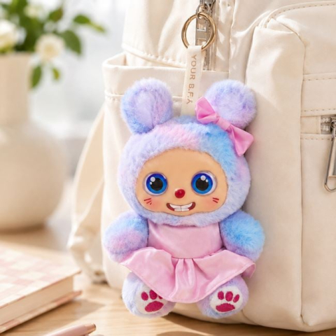 Moda si accesorii - Breloc Charm Ursuleț Bubu din Pluș, Nuanțe Lila, 15 cm