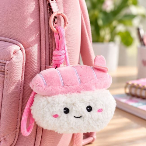 Genti, portofele si brelocuri - Breloc Charm Sushi din Pluș Roz-Alb, 10 cm