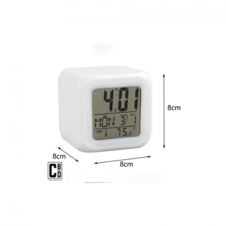 Ceas Multifunctional pentru Birou si Noptiera, CBD CORAL BEST DEALS, Digital, cu Termometru si Alarma, Iluminare LED 8 culori Disponibile, Dimensiuni Compacte 8x8x8 cm [2]