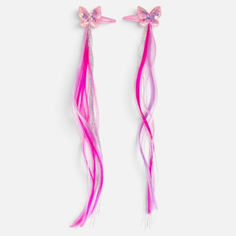 Moda si accesorii - Clame de Păr cu Fluturi si Șuvițe Lungi pentru Copii 35cm – 2buc