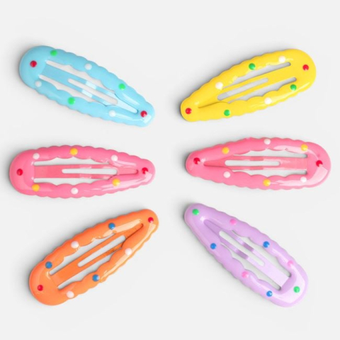 Moda si accesorii - Set 6 Clame de Păr cu Buline și Margine Ondulată, 5 cm
