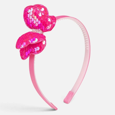 Moda si accesorii - Coroniță de păr fucsia cu fluture și paiete pentru copii