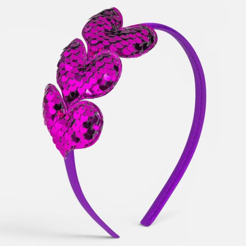 Moda si accesorii - Coroniță de păr mov fucsia cu inimi și paiete pentru copii