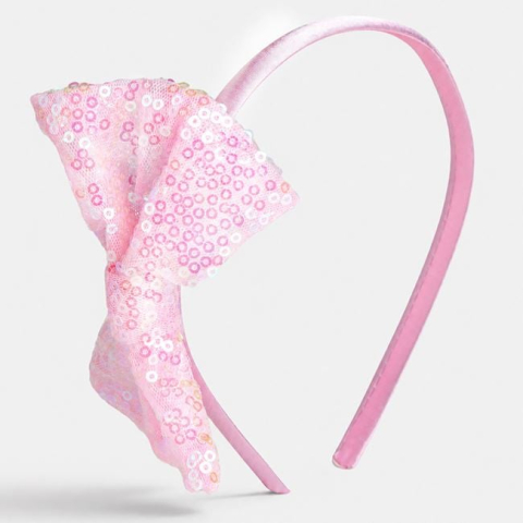 Moda si accesorii - Coroniță de păr roz cu fundă pufoasă și paiete pentru copii