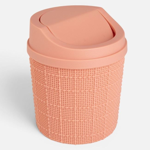 Hartie, caiete si articole de birou - Coș de Gunoi pentru Birou Dusty Pink cu Model Împletit & Capac Ø13,6x17cm – 1,4L
