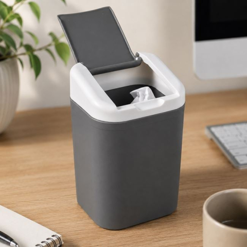 Hartie, caiete si articole de birou - Coș de Gunoi pentru Birou, Gri-Alb, 1,5 L, 11,5x11x18 cm