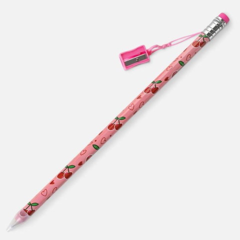 Rechizite si produse pentru scoala - Creion Fancy Gigant Roz cu Cireșe și Ascuțitoare, 38 cm