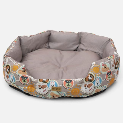 Accesorii pentru animale - Culcuș Rotund Bej cu Figurine pentru Câini, 91x71x28,5 cm