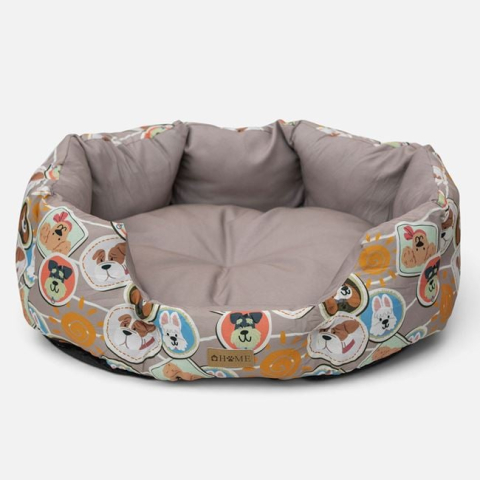 Accesorii pentru animale - Culcuș Rotund pentru Câini, Bej cu Figurine, 71x55,5x25,5 cm