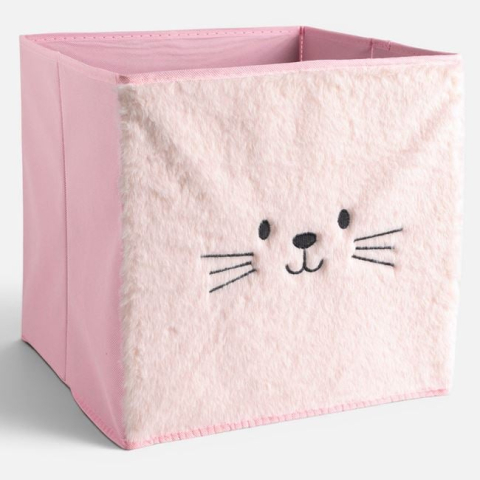 Organizare si depozitare casa - Cutie Depozitare Catifelată Roz Pisică 30x30x30 cm