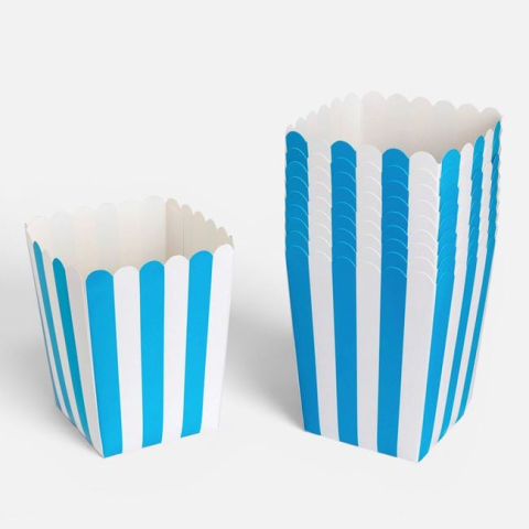 Sarbatori si petreceri - Cutii din Carton Albastre cu Dungi pentru Gustari 8,5x8,5x11,6cm – 10buc