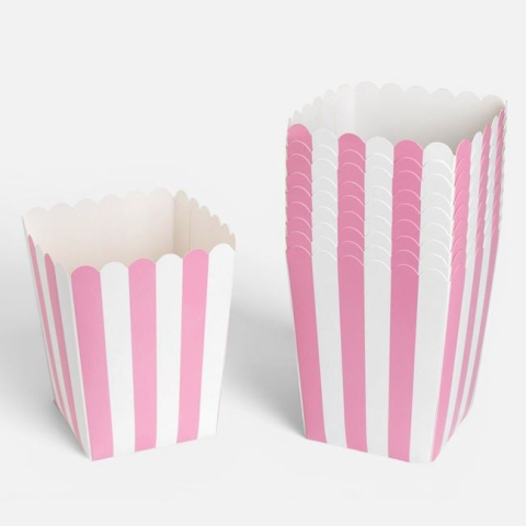 Sarbatori si petreceri - Cutii din Carton Roz cu Dungi pentru Gustari 8,5x8,5x11,6cm – 10buc
