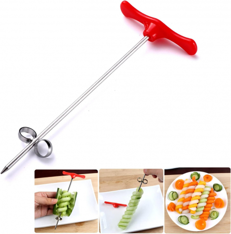 Cutit Multifuntional pentru Spiralat Cartofii, Ergonimic si Eficient, Rosu, CBD CORAL BEST DEALS Rosu [8]