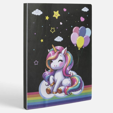 Hartie, caiete si articole de birou - Dosar A4 Negru cu Unicorn si Baloane & 20 Folii