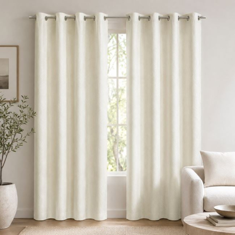 Textile pentru casa - Draperie Ecru cu Relief și Inele Metalice 140 x 260 cm