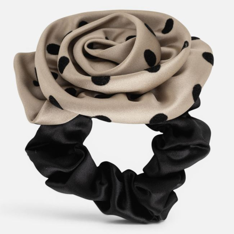Moda si accesorii - Elastic Păr Negru & Bej cu Floare pentru Femei