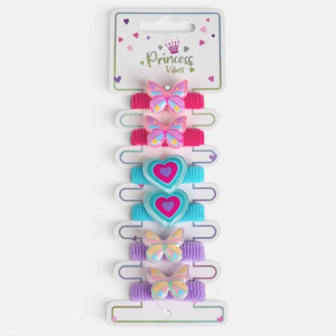 Moda si accesorii - Elastice de Păr Frotte cu Fluturi si Inimi Colorate pentru Copii – 6buc