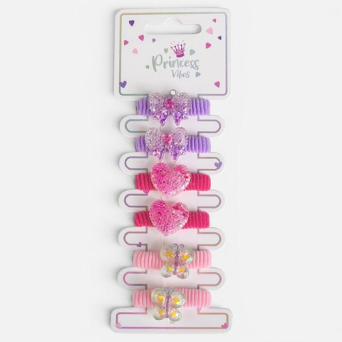 Moda si accesorii - Elastice de Păr Frotte cu Inimi si Fluturi 3D Glitter pentru Copii – 6buc