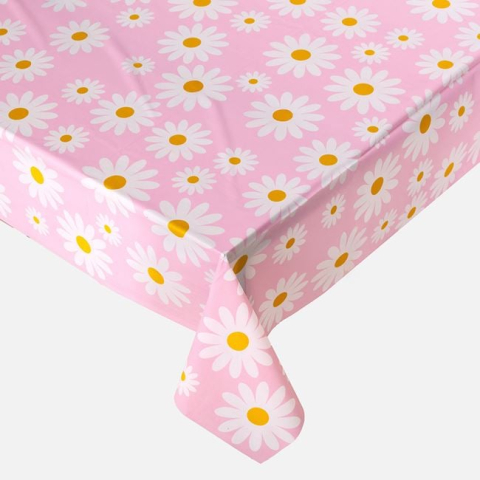 Sarbatori si petreceri - Față de Masă Plastic Roz cu Margarete 180x120 cm