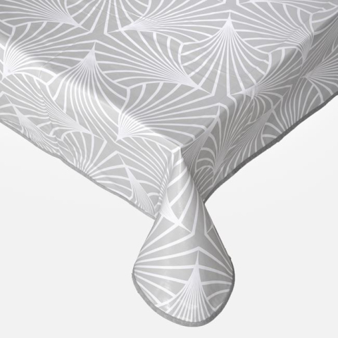 Vesela si servire masa - Față de Masă Plastifiată Gri-Alb cu Model Liniar, 180x140 cm, Vinil