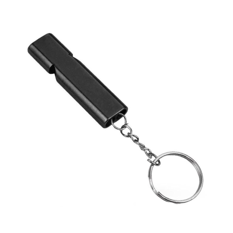 Fluier dublu din aluminiu cu inel pentru chei, pentru arbitri si activitati in aer liber, 5.5 cm
