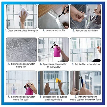 Folie Autoadeziva Pentru Geam cu Protectie Solara UV si Efect de Oglinda, Albastru, Calitate Premium, Dimensiune 200 x 60 cm CBD CORAL BEST DEALS [24]
