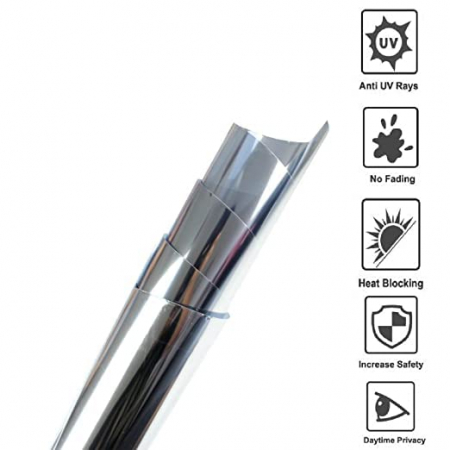Folie Autoadeziva Pentru Geam cu Protectie Solara UV si Efect de Oglinda, Silver, Calitate Premium, Dimensiune 200 x 50 cm CBD CORAL BEST DEALS [6]