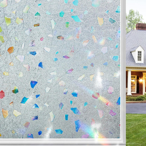 Folii decorative pentru geam - Folie geam privacy 200 x 60 cm, model Geometric holografic, pentru casă și birou