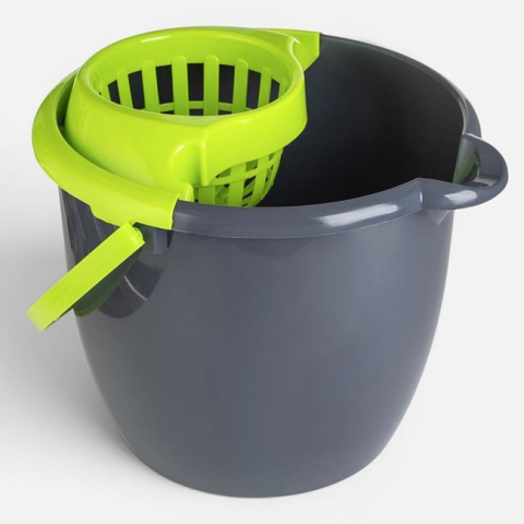 Curatenie si intretinere - Găleată Rotundă pentru Mop cu Storcător, Gri-Verde, 13 L