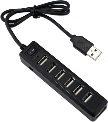 Laptop, Tableta & Telefoane - Hub cu 7 Porturi USB cu Transfer Super Rapid 480mbps Hi-Speed, Buton On/Off, Negru, CBD CORAL BEST DEALS Negru