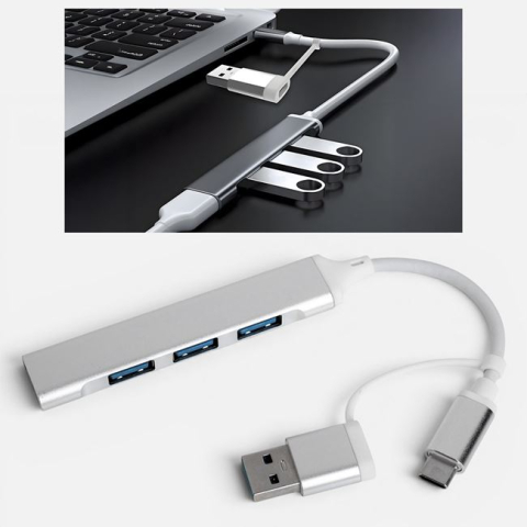 Hub-uri - Hub USB cu 4 Porturi, Conectare USB-C și USB