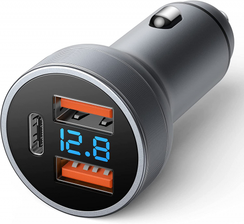 Accesorii electronice auto - Incarcator Auto USB cu Display, 2 Porturi USB A 3.0 si 1 Port USB Tip C, Super Charge 80W cu Design Premium, CBD CORAL BEST DEALS Negru